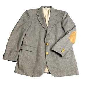 Reed St James Mens 42L Brown Herringbone Tweed Blazer‎ Sport Coat Elbow Patches